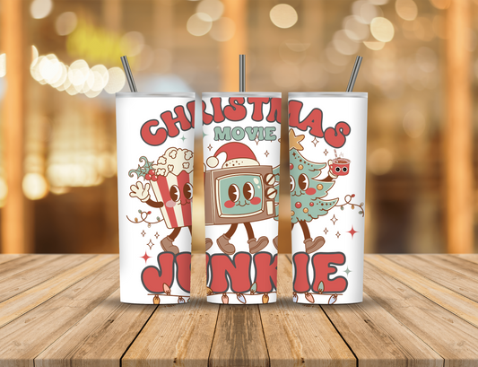 Christmas Movie Junkie Cartoon 20 oz Tumbler Design Digital Download #491