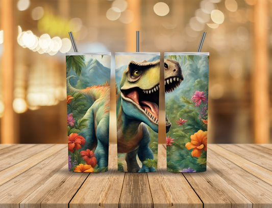 Tropical Flowers Dinosaur 20 oz Tumbler Design Digital Download #271