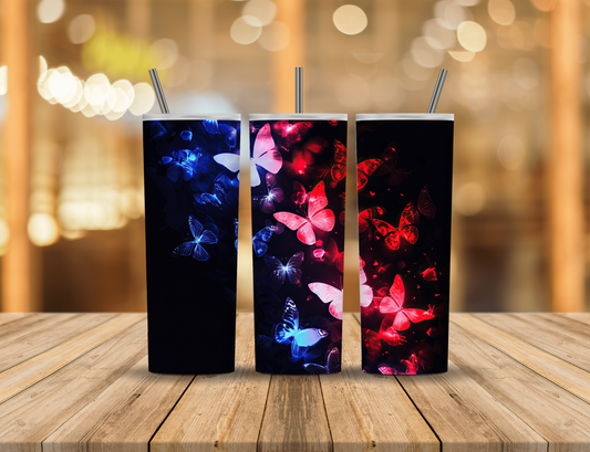 Red White Blue Neon Butterfly 20 oz Tumbler Design Digital Download #513
