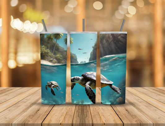 Ocean Sunshine Beach Palm Trees Turtles 20 oz Tumbler Design Digital Download #259