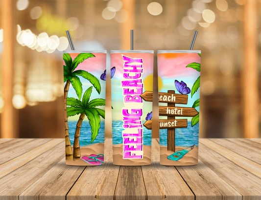 Summer Beach Animated Cartoon Palm Trees Beach 20 oz Tumbler Design Digital Download #607