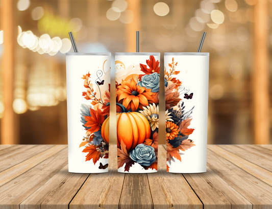 Autumn Fall Pumpkin Flowers Sunflowers 20 oz Tumbler Design Digital Download #620